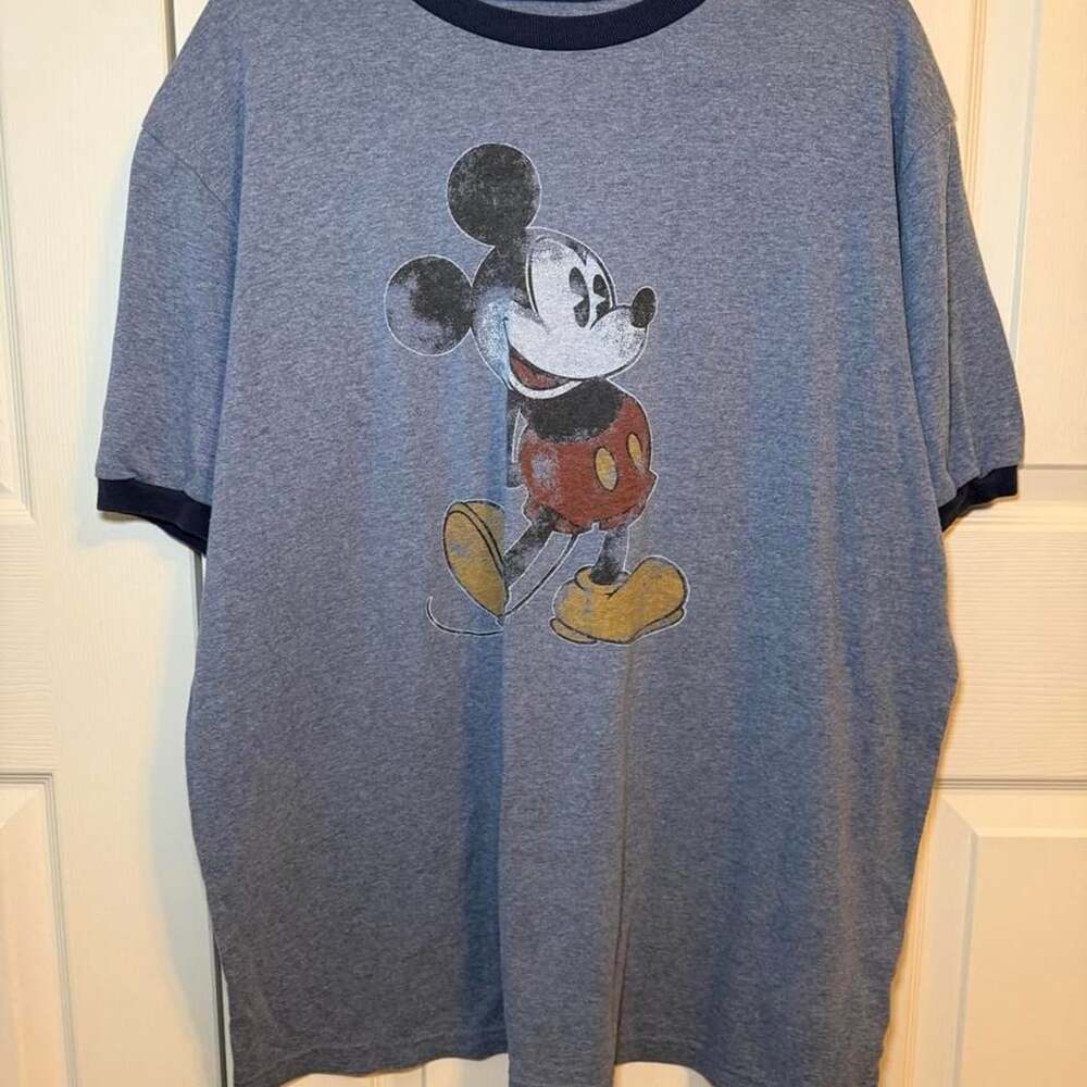 Disneyland Mickey Mouse Ringer T-Shirt Heather Blue XL
